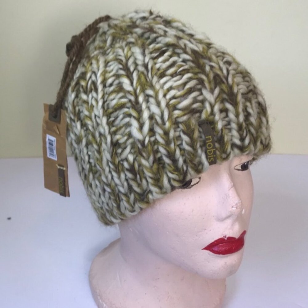 Nobis NEW Wool Knit Toque Beanie Hat Shroom Boho Sweater Warm Tan Cozy Outdoor